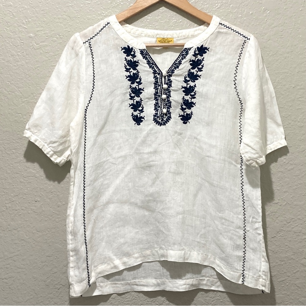 Roberta Roller Rabbit by Roberta Frey Mann Embroidered Linen Top, size M